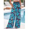 image:imageBTFBM Floral Wide Leg Pants Woman Spring Summer 2026 Smocked Elastic Waist Long Pant Resort Wear Beach Vacation OutfitsBlack