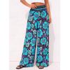 image:imageBTFBM Floral Wide Leg Pants Woman Spring Summer 2026 Smocked Elastic Waist Long Pant Resort Wear Beach Vacation OutfitsBlack