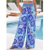 image:imageBTFBM Floral Wide Leg Pants Woman Spring Summer 2026 Smocked Elastic Waist Long Pant Resort Wear Beach Vacation OutfitsBlue