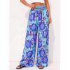 image:imageBTFBM Floral Wide Leg Pants Woman Spring Summer 2026 Smocked Elastic Waist Long Pant Resort Wear Beach Vacation OutfitsBlue