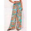 image:imageBTFBM Floral Wide Leg Pants Woman Spring Summer 2026 Smocked Elastic Waist Long Pant Resort Wear Beach Vacation OutfitsGreen