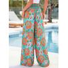 image:imageBTFBM Floral Wide Leg Pants Woman Spring Summer 2026 Smocked Elastic Waist Long Pant Resort Wear Beach Vacation OutfitsGreen