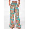 image:imageBTFBM Floral Wide Leg Pants Woman Spring Summer 2026 Smocked Elastic Waist Long Pant Resort Wear Beach Vacation OutfitsGreen