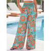 image:imageBTFBM Floral Wide Leg Pants Woman Spring Summer 2026 Smocked Elastic Waist Long Pant Resort Wear Beach Vacation OutfitsGreen