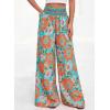 image:imageBTFBM Floral Wide Leg Pants Woman Spring Summer 2026 Smocked Elastic Waist Long Pant Resort Wear Beach Vacation OutfitsGreen