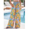 image:imageBTFBM Floral Wide Leg Pants Woman Spring Summer 2026 Smocked Elastic Waist Long Pant Resort Wear Beach Vacation OutfitsLight Blue