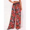 image:imageBTFBM Floral Wide Leg Pants Woman Spring Summer 2026 Smocked Elastic Waist Long Pant Resort Wear Beach Vacation OutfitsNavy Blue