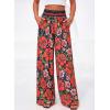 image:imageBTFBM Floral Wide Leg Pants Woman Spring Summer 2026 Smocked Elastic Waist Long Pant Resort Wear Beach Vacation OutfitsNavy Blue