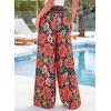 image:imageBTFBM Floral Wide Leg Pants Woman Spring Summer 2026 Smocked Elastic Waist Long Pant Resort Wear Beach Vacation OutfitsNavy Blue