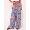 image:imageBTFBM Floral Wide Leg Pants Woman Spring Summer 2026 Smocked Elastic Waist Long Pant Resort Wear Beach Vacation OutfitsOrange