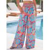 image:imageBTFBM Floral Wide Leg Pants Woman Spring Summer 2026 Smocked Elastic Waist Long Pant Resort Wear Beach Vacation OutfitsOrange