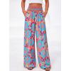 image:imageBTFBM Floral Wide Leg Pants Woman Spring Summer 2026 Smocked Elastic Waist Long Pant Resort Wear Beach Vacation OutfitsOrange