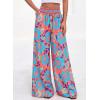image:imageBTFBM Floral Wide Leg Pants Woman Spring Summer 2026 Smocked Elastic Waist Long Pant Resort Wear Beach Vacation OutfitsOrange