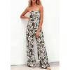 image:imageBTFBM Jumpsuits For Women Casual 2026 Floral Strapless Jumpsuit Wide Leg Rompers Beach Vacation Clothes Summer OutfitsFloral Army Green Beige