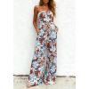 image:imageBTFBM Jumpsuits For Women Casual 2026 Floral Strapless Jumpsuit Wide Leg Rompers Beach Vacation Clothes Summer OutfitsFloral Brown White Blue