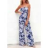 image:imageBTFBM Jumpsuits For Women Casual 2026 Floral Strapless Jumpsuit Wide Leg Rompers Beach Vacation Clothes Summer OutfitsFloral Dark Blue White