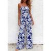image:imageBTFBM Jumpsuits For Women Casual 2026 Floral Strapless Jumpsuit Wide Leg Rompers Beach Vacation Clothes Summer OutfitsFloral Dark Blue White