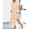 image:imageBTFBM Spring Dresses for Women 2026 Casual Long Sleeve V Neck Elastic Waist Lightweight Maxi Wedding Guest Dress PocketsApricot