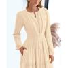 image:imageBTFBM Spring Dresses for Women 2026 Casual Long Sleeve V Neck Elastic Waist Lightweight Maxi Wedding Guest Dress PocketsApricot