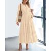 image:imageBTFBM Spring Dresses for Women 2026 Casual Long Sleeve V Neck Elastic Waist Lightweight Maxi Wedding Guest Dress PocketsApricot