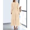 image:imageBTFBM Spring Dresses for Women 2026 Casual Long Sleeve V Neck Elastic Waist Lightweight Maxi Wedding Guest Dress PocketsApricot