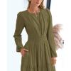 image:imageBTFBM Spring Dresses for Women 2026 Casual Long Sleeve V Neck Elastic Waist Lightweight Maxi Wedding Guest Dress PocketsArmy Green