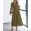 image:imageBTFBM Spring Dresses for Women 2026 Casual Long Sleeve V Neck Elastic Waist Lightweight Maxi Wedding Guest Dress PocketsArmy Green