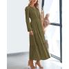 image:imageBTFBM Spring Dresses for Women 2026 Casual Long Sleeve V Neck Elastic Waist Lightweight Maxi Wedding Guest Dress PocketsArmy Green