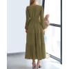 image:imageBTFBM Spring Dresses for Women 2026 Casual Long Sleeve V Neck Elastic Waist Lightweight Maxi Wedding Guest Dress PocketsArmy Green