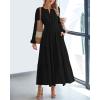 image:imageBTFBM Spring Dresses for Women 2026 Casual Long Sleeve V Neck Elastic Waist Lightweight Maxi Wedding Guest Dress PocketsBlack