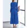 image:imageBTFBM Spring Dresses for Women 2026 Casual Long Sleeve V Neck Elastic Waist Lightweight Maxi Wedding Guest Dress PocketsBlue