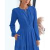 image:imageBTFBM Spring Dresses for Women 2026 Casual Long Sleeve V Neck Elastic Waist Lightweight Maxi Wedding Guest Dress PocketsBlue
