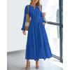 image:imageBTFBM Spring Dresses for Women 2026 Casual Long Sleeve V Neck Elastic Waist Lightweight Maxi Wedding Guest Dress PocketsBlue