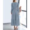 image:imageBTFBM Spring Dresses for Women 2026 Casual Long Sleeve V Neck Elastic Waist Lightweight Maxi Wedding Guest Dress PocketsBlue Grey