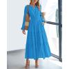 image:imageBTFBM Spring Dresses for Women 2026 Casual Long Sleeve V Neck Elastic Waist Lightweight Maxi Wedding Guest Dress PocketsBrilliant Blue