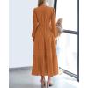 image:imageBTFBM Spring Dresses for Women 2026 Casual Long Sleeve V Neck Elastic Waist Lightweight Maxi Wedding Guest Dress PocketsBrown Orange