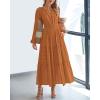 image:imageBTFBM Spring Dresses for Women 2026 Casual Long Sleeve V Neck Elastic Waist Lightweight Maxi Wedding Guest Dress PocketsBrown Orange