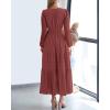image:imageBTFBM Spring Dresses for Women 2026 Casual Long Sleeve V Neck Elastic Waist Lightweight Maxi Wedding Guest Dress PocketsBrown Red