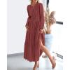 image:imageBTFBM Spring Dresses for Women 2026 Casual Long Sleeve V Neck Elastic Waist Lightweight Maxi Wedding Guest Dress PocketsBrown Red