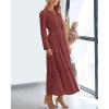 image:imageBTFBM Spring Dresses for Women 2026 Casual Long Sleeve V Neck Elastic Waist Lightweight Maxi Wedding Guest Dress PocketsBrown Red