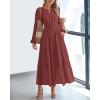 image:imageBTFBM Spring Dresses for Women 2026 Casual Long Sleeve V Neck Elastic Waist Lightweight Maxi Wedding Guest Dress PocketsBrown Red