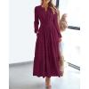 image:imageBTFBM Spring Dresses for Women 2026 Casual Long Sleeve V Neck Elastic Waist Lightweight Maxi Wedding Guest Dress PocketsBurgundy