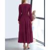 image:imageBTFBM Spring Dresses for Women 2026 Casual Long Sleeve V Neck Elastic Waist Lightweight Maxi Wedding Guest Dress PocketsBurgundy