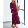image:imageBTFBM Spring Dresses for Women 2026 Casual Long Sleeve V Neck Elastic Waist Lightweight Maxi Wedding Guest Dress PocketsBurgundy