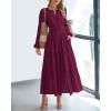 image:imageBTFBM Spring Dresses for Women 2026 Casual Long Sleeve V Neck Elastic Waist Lightweight Maxi Wedding Guest Dress PocketsBurgundy