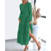 image:imageBTFBM Spring Dresses for Women 2026 Casual Long Sleeve V Neck Elastic Waist Lightweight Maxi Wedding Guest Dress PocketsDark Green