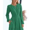 image:imageBTFBM Spring Dresses for Women 2026 Casual Long Sleeve V Neck Elastic Waist Lightweight Maxi Wedding Guest Dress PocketsDark Green