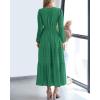 image:imageBTFBM Spring Dresses for Women 2026 Casual Long Sleeve V Neck Elastic Waist Lightweight Maxi Wedding Guest Dress PocketsDark Green