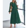 image:imageBTFBM Spring Dresses for Women 2026 Casual Long Sleeve V Neck Elastic Waist Lightweight Maxi Wedding Guest Dress PocketsHunter Green