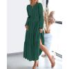 image:imageBTFBM Spring Dresses for Women 2026 Casual Long Sleeve V Neck Elastic Waist Lightweight Maxi Wedding Guest Dress PocketsHunter Green